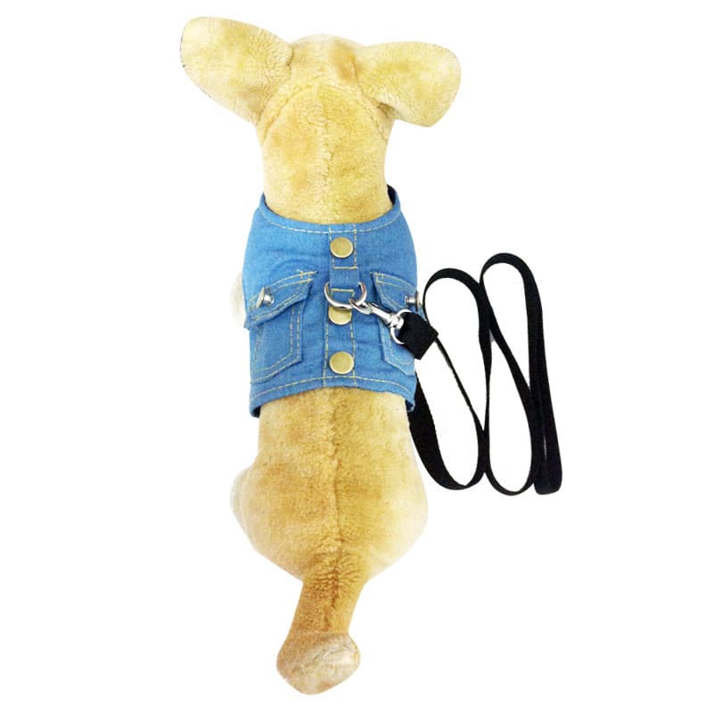 Dog Harness Denim Jacket Back Leash Dog