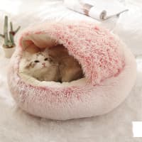 2-in-1 Dog Bed Winter Round Plush Cave