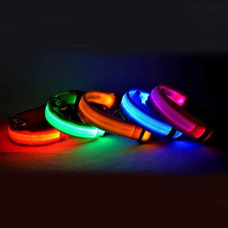 Nylon LED Dog Collar Night Safety Flashing Glow Dark Leash Adjustable