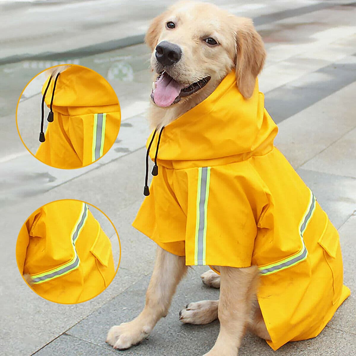 Dog Raincoat Waterproof Jacket Safety Reflective Stripe