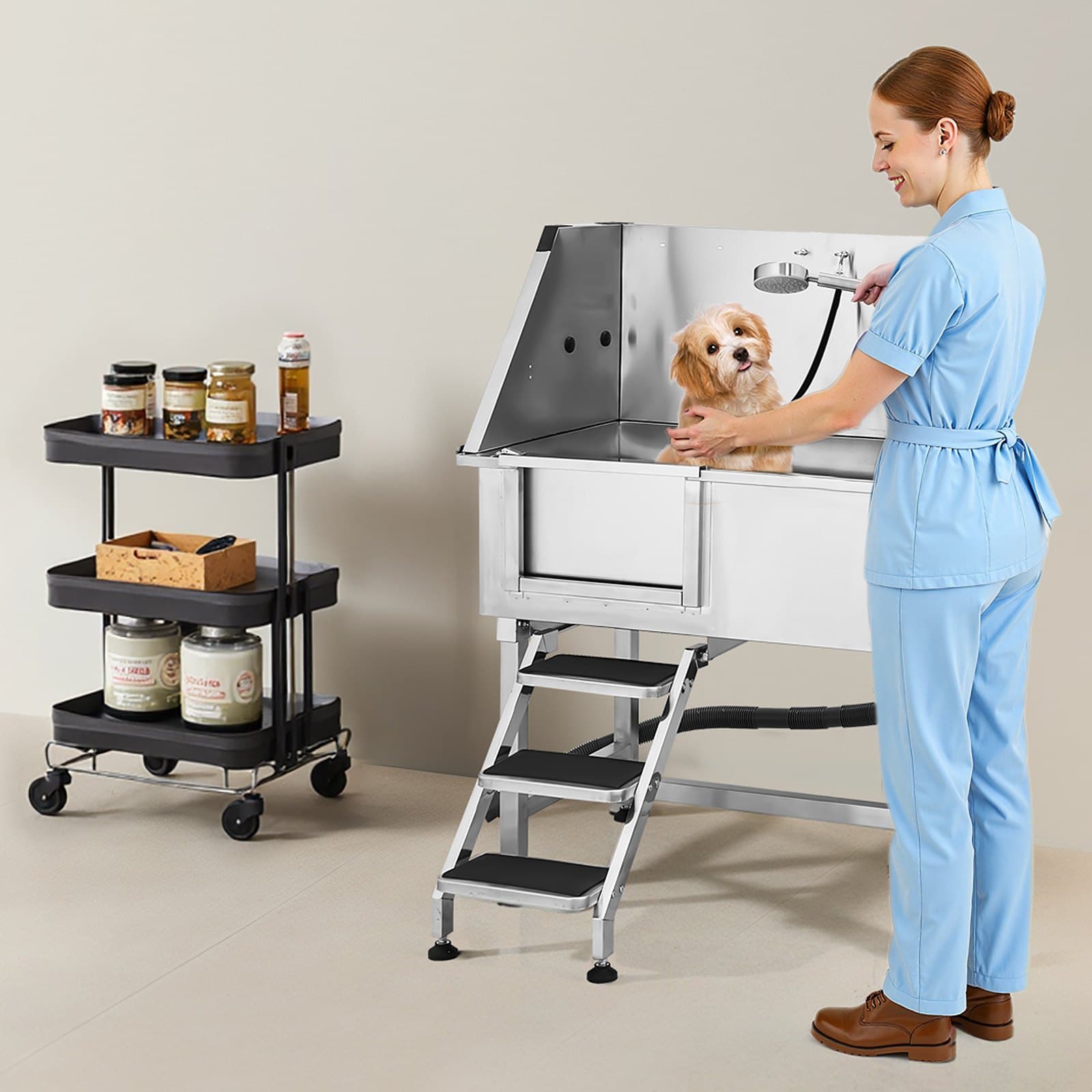 38 Dog Grooming Bath Tub Stainless Stairs Faucet