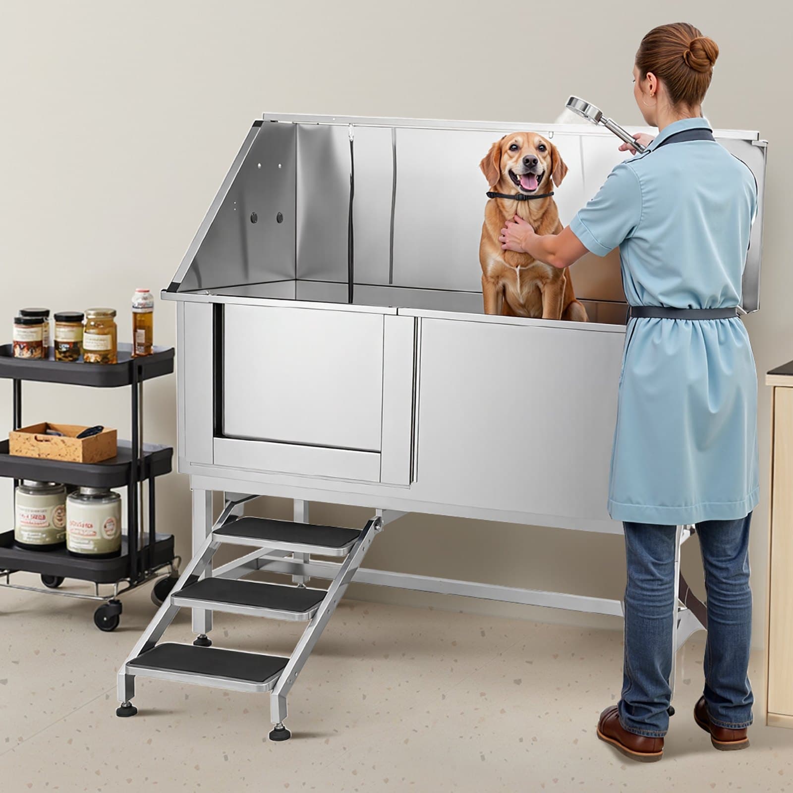 62 Dog Grooming Bath Tub Stainless Stairs Left