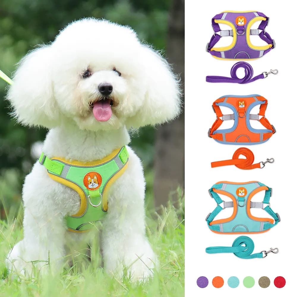 Dog Leash Harness Adjustable Puppy Vest Reflective Small Dogs