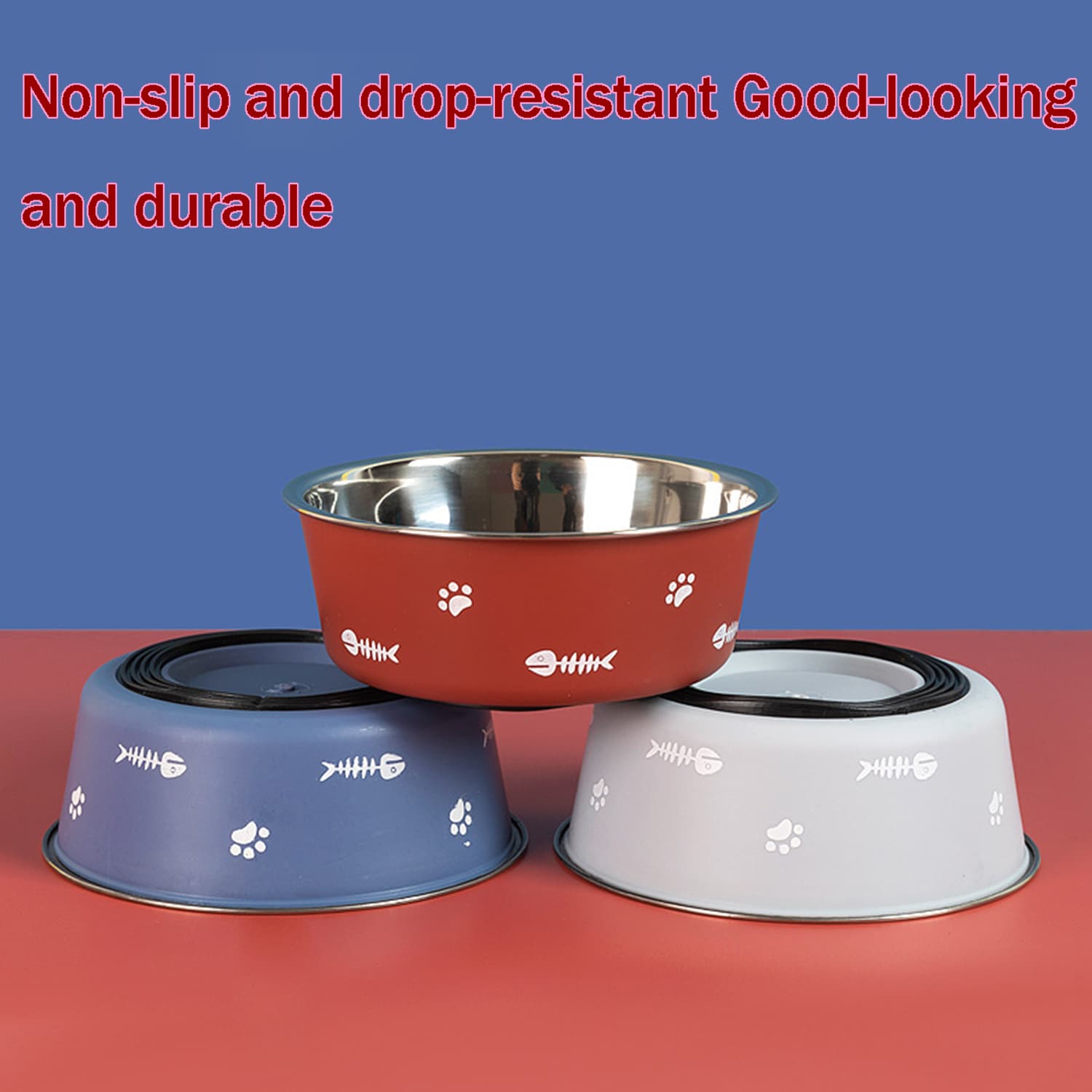 Food Bowl Stainless Dog Double Floor Suction Scandinavian Non-Slip