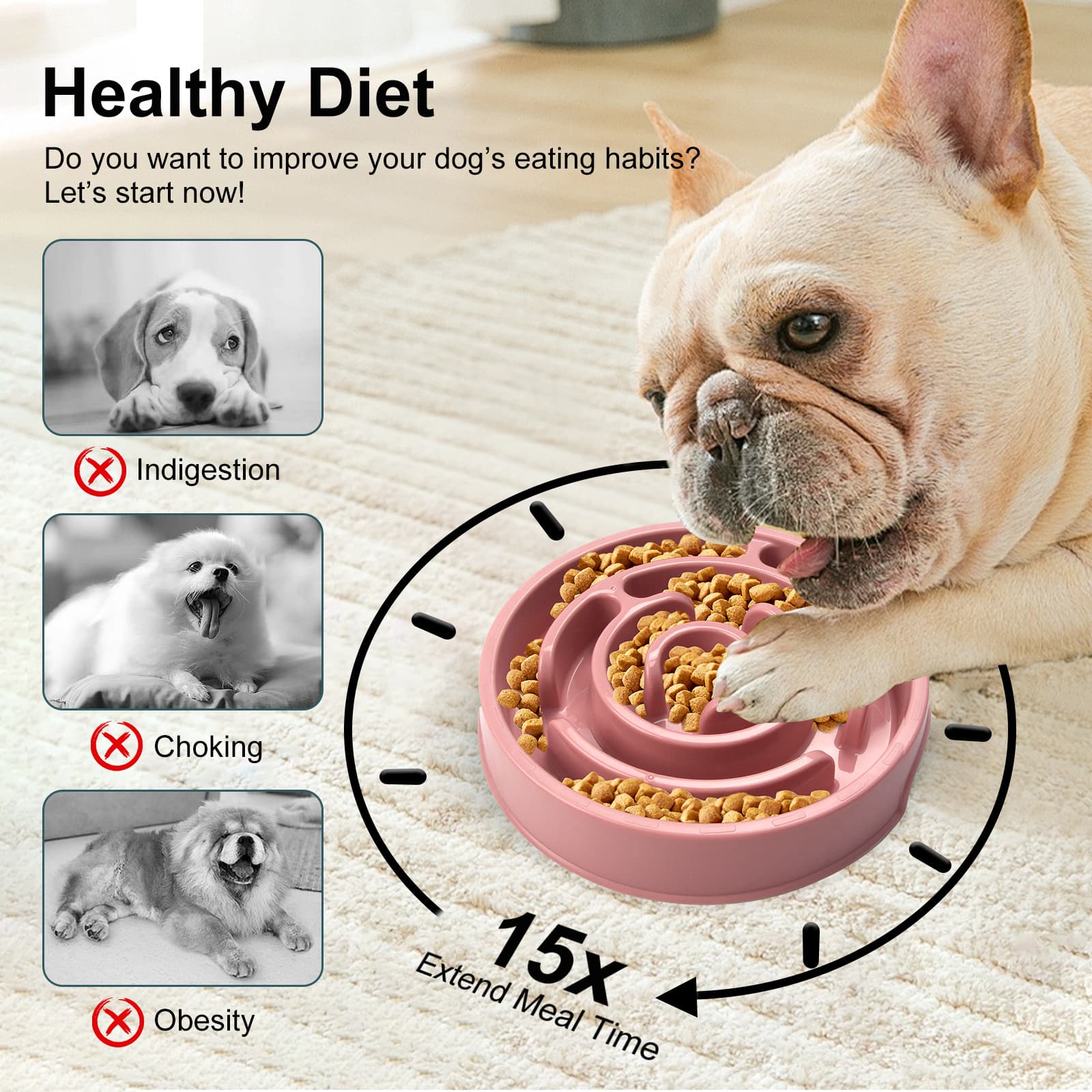 Dog Bowl Slow-Feed Anti-Choke PP Ergonomic