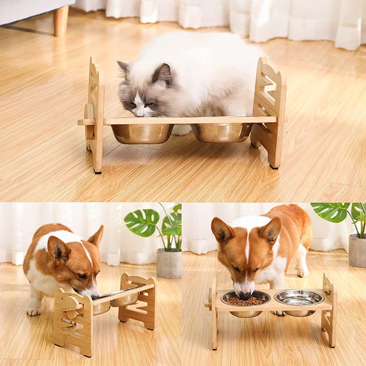 Dog Food Ergonomic Wood Bowl Rack