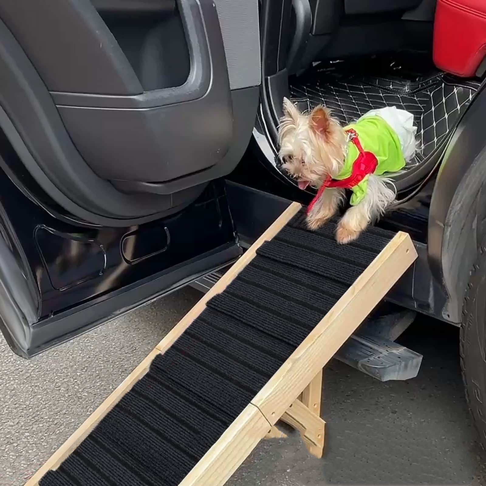 Wood Adjustable Dog Stairs Foldable Portable Non-Slip Ramp