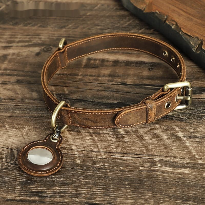 Retro Double-Sided Cowhide Dog Collar Handmade Halter Positioning